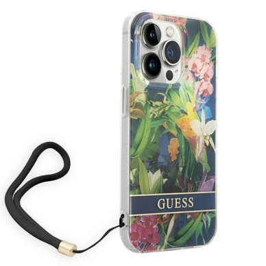 Originalus dėklas Guess GUOHCP14LHFLSB iPhone 14 Pro 6.1 Mėlynas / Mėlynas hardcase Flower Strap 2