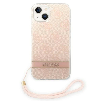 Originalus dėklas Guess GUOHCP14MH4STP iPhone 14 Plus 6.7 rožinis / rožinis hardcase 4G Print Strap 1