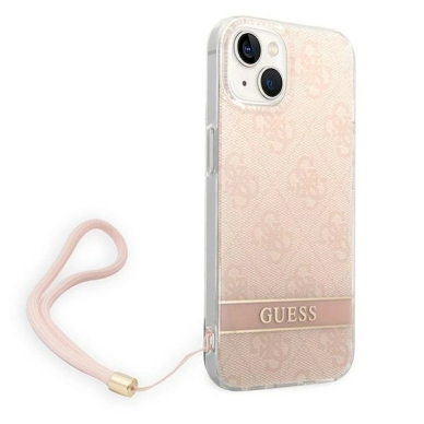 Originalus dėklas Guess GUOHCP14MH4STP iPhone 14 Plus 6.7 rožinis / rožinis hardcase 4G Print Strap 2