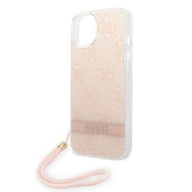 Originalus dėklas Guess GUOHCP14MH4STP iPhone 14 Plus 6.7 rožinis / rožinis hardcase 4G Print Strap 4