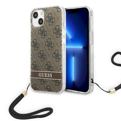 Originalus dėklas Guess GUOHCP14MH4STW iPhone 14 Plus 6.7 Rudas / Rudas hardcase 4G Print Strap