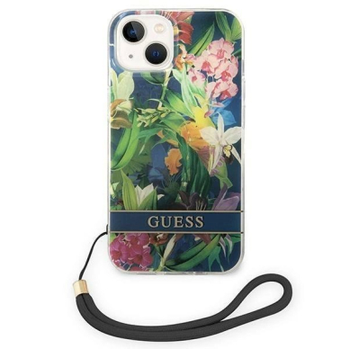 Originalus dėklas Guess GUOHCP14MHFLSB iPhone 14 Plus 6.7 Mėlynas / Mėlynas hardcase Flower Strap 1