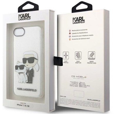 Originalus dėklas Karl Lagerfeld KLHCI8HNKCTGT iPhone 7/8/ SE 2020 / SE 2022 Permatomas hardcase Gliter Karl&amp Choupette 7