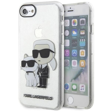 Originalus dėklas Karl Lagerfeld KLHCI8HNKCTGT iPhone 7/8/ SE 2020 / SE 2022 Permatomas hardcase Gliter Karl&amp Choupette