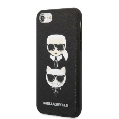 Originalus dėklas Karl Lagerfeld KLHCI8SAKICKCBK iPhone 7/8 / SE 2020 / SE 2022 Juodas hardcase Saffiano Karl&amp Choupette Head 1