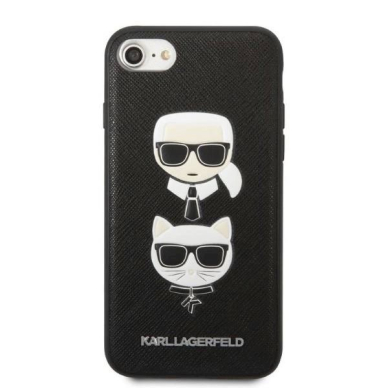 Originalus dėklas Karl Lagerfeld KLHCI8SAKICKCBK iPhone 7/8 / SE 2020 / SE 2022 Juodas hardcase Saffiano Karl&amp Choupette Head 2