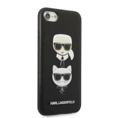 Originalus dėklas Karl Lagerfeld KLHCI8SAKICKCBK iPhone 7/8 / SE 2020 / SE 2022 Juodas hardcase Saffiano Karl&amp Choupette Head 3