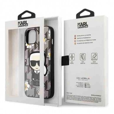 Originalus dėklas Karl Lagerfeld KLHCP13MPMNFIK1 iPhone 13 6.1  Pilkas Flower Ikonik Karl 7