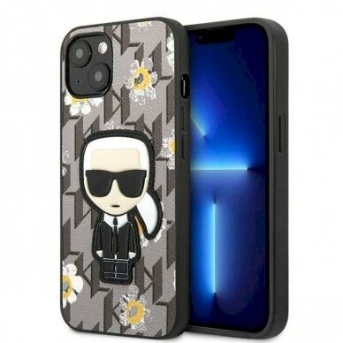 Originalus dėklas Karl Lagerfeld KLHCP13MPMNFIK1 iPhone 13 6.1  Pilkas Flower Ikonik Karl