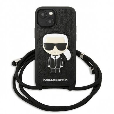 Originalus dėklas Karl Lagerfeld KLHCP13SCMNIPK iPhone 13 mini 5,4 hardcase Juodas Leather Monogram Patch and Cord Iconik 1