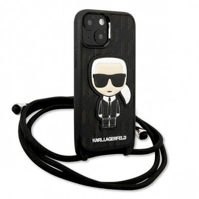 Originalus dėklas Karl Lagerfeld KLHCP13SCMNIPK iPhone 13 mini 5,4 hardcase Juodas Leather Monogram Patch and Cord Iconik 2