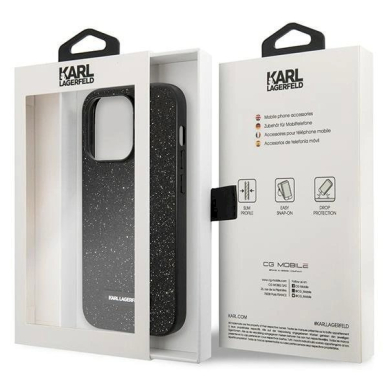 Originalus dėklas Karl Lagerfeld KLHCP14LG2ELK iPhone 14 Pro 6.1 hardcase Juodas Glitter Plaque Logo 7