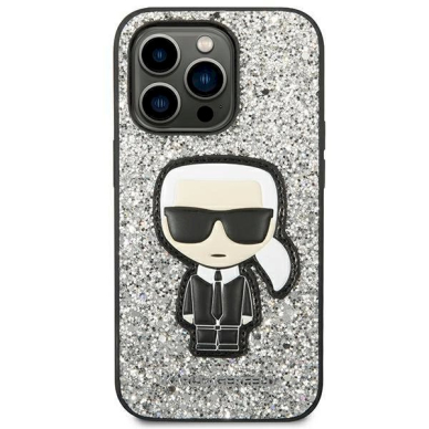 Originalus dėklas Karl Lagerfeld KLHCP14LGFKPG iPhone 14 Pro 6.1 hardcase Sidabrinis Glitter Flakes Ikonik 2