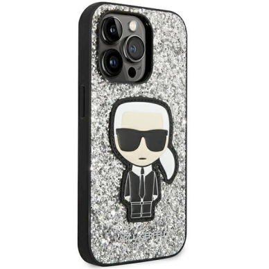 Originalus dėklas Karl Lagerfeld KLHCP14LGFKPG iPhone 14 Pro 6.1 hardcase Sidabrinis Glitter Flakes Ikonik 3