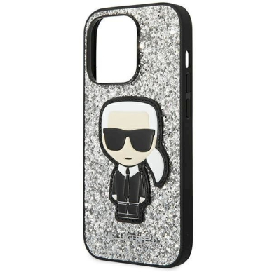 Originalus dėklas Karl Lagerfeld KLHCP14LGFKPG iPhone 14 Pro 6.1 hardcase Sidabrinis Glitter Flakes Ikonik 5