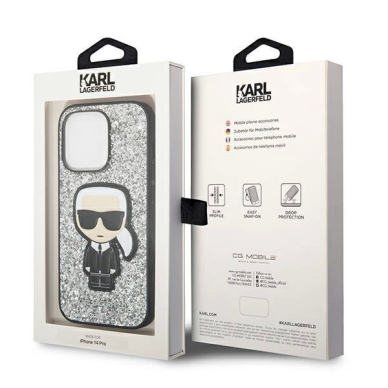 Originalus dėklas Karl Lagerfeld KLHCP14LGFKPG iPhone 14 Pro 6.1 hardcase Sidabrinis Glitter Flakes Ikonik 7