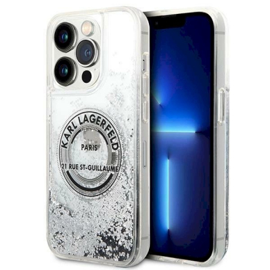 Originalus dėklas Karl Lagerfeld KLHCP14LLCRSGRS iPhone 14 Pro 6.1 "silver / silver hardcase Liquid Glitter RSG