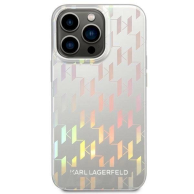 Originalus dėklas Karl Lagerfeld KLHCP14LLGMMSV3 iPhone 14 Pro 6.1 hardcase Sidabrinis Monogram Iridescent 1