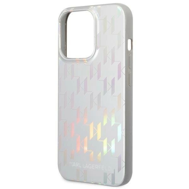 Originalus dėklas Karl Lagerfeld KLHCP14LLGMMSV3 iPhone 14 Pro 6.1 hardcase Sidabrinis Monogram Iridescent 5