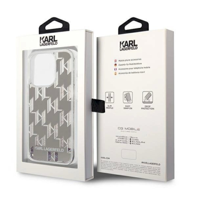 Originalus dėklas Karl Lagerfeld KLHCP14LLMNMS iPhone 14 Pro 6.1 hardcase silver / silver Liquid Glitter Monogram 7