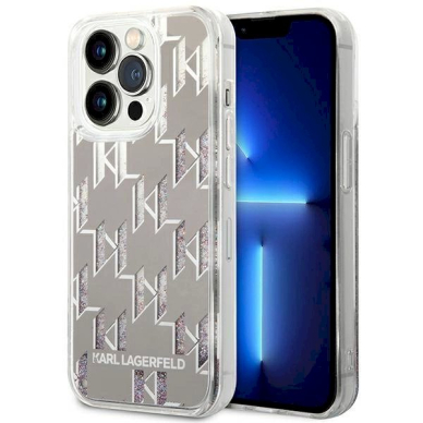 Originalus dėklas Karl Lagerfeld KLHCP14LLMNMS iPhone 14 Pro 6.1 hardcase silver / silver Liquid Glitter Monogram