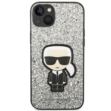 Originalus dėklas Karl Lagerfeld KLHCP14MGFKPG iPhone 14 Plus 6.7 hardcase Sidabrinis Glitter Flakes Ikonik 2