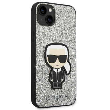 Originalus dėklas Karl Lagerfeld KLHCP14MGFKPG iPhone 14 Plus 6.7 hardcase Sidabrinis Glitter Flakes Ikonik 3