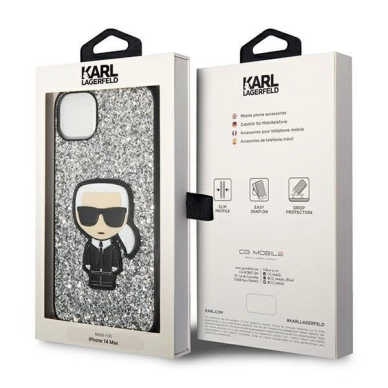 Originalus dėklas Karl Lagerfeld KLHCP14MGFKPG iPhone 14 Plus 6.7 hardcase Sidabrinis Glitter Flakes Ikonik 7