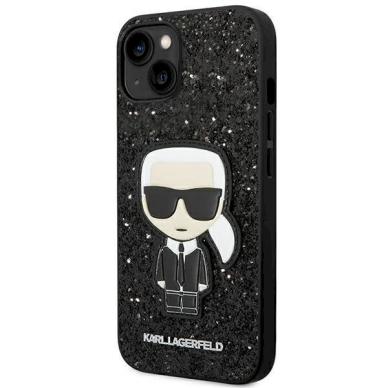 Originalus dėklas Karl Lagerfeld KLHCP14MGFKPK iPhone 14 Plus 6.7 hardcase Juodas Glitter Flakes Ikonik 1