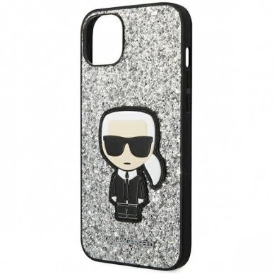 Originalus dėklas Karl Lagerfeld KLHCP14SGFKPG iPhone 14 6.1 hardcase Sidabrinis Glitter Flakes Ikonik 5