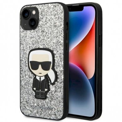 Originalus dėklas Karl Lagerfeld KLHCP14SGFKPG iPhone 14 6.1 hardcase Sidabrinis Glitter Flakes Ikonik