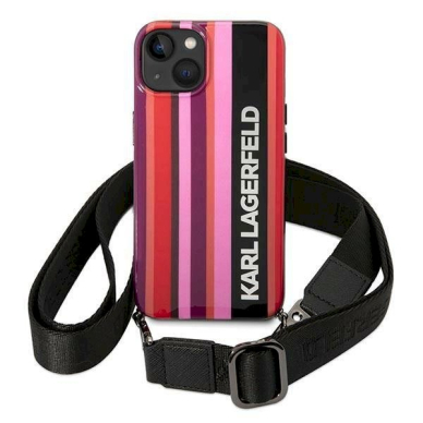 Originalus dėklas Karl Lagerfeld KLHCP14SSTSTP iPhone 14 6.1 hardcase rožinis / rožinis Color Stripes Strap 1