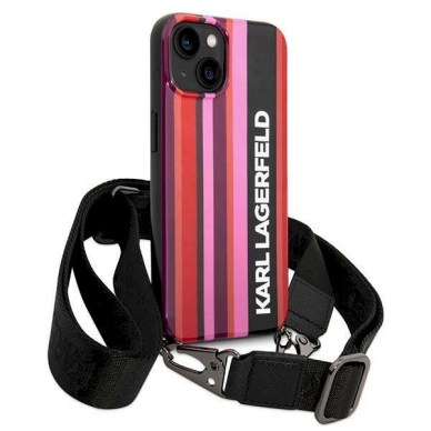 Originalus dėklas Karl Lagerfeld KLHCP14SSTSTP iPhone 14 6.1 hardcase rožinis / rožinis Color Stripes Strap 2