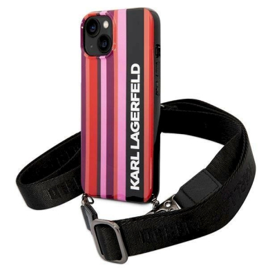 Originalus dėklas Karl Lagerfeld KLHCP14SSTSTP iPhone 14 6.1 hardcase rožinis / rožinis Color Stripes Strap