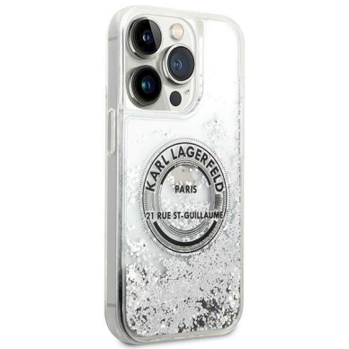 Originalus dėklas Karl Lagerfeld KLHCP14XLCRSGRS iPhone 14 Pro Max 6.7 " sidabrinis hardcase Liquid Glitter RSG 3