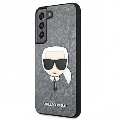 Originalus dėklas Karl Lagerfeld KLHCS22MSAKHSL S906 S22+ Pilkas hardcase Saffiano Ikonik Karl`s Head 1