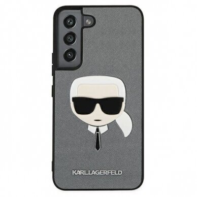 Originalus dėklas Karl Lagerfeld KLHCS22MSAKHSL S906 S22+ Pilkas hardcase Saffiano Ikonik Karl`s Head 2