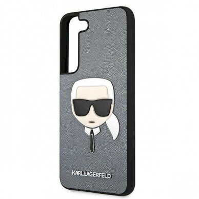 Originalus dėklas Karl Lagerfeld KLHCS22MSAKHSL S906 S22+ Pilkas hardcase Saffiano Ikonik Karl`s Head 5