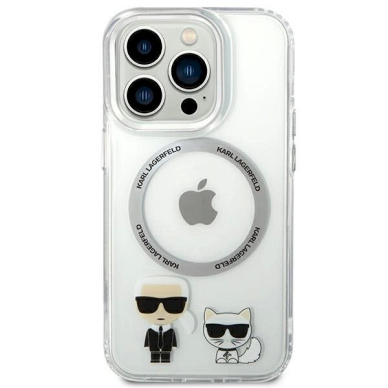 Originalus dėklas Karl Lagerfeld KLHMP14LHKCT iPhone 14 Pro 6.1 hardcase Permatomas / Permatomas Karl &amp  Choupette Aluminum Magsafe 2