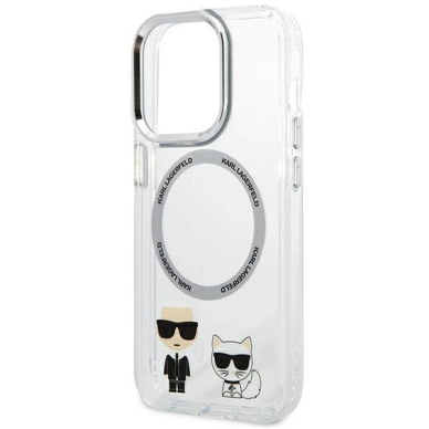 Originalus dėklas Karl Lagerfeld KLHMP14LHKCT iPhone 14 Pro 6.1 hardcase Permatomas / Permatomas Karl &amp  Choupette Aluminum Magsafe 5