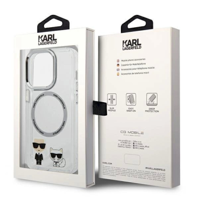 Originalus dėklas Karl Lagerfeld KLHMP14LHKCT iPhone 14 Pro 6.1 hardcase Permatomas / Permatomas Karl &amp  Choupette Aluminum Magsafe 7