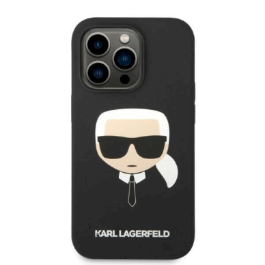 Originalus dėklas Karl Lagerfeld KLHMP14LSLKHBK iPhone 14 Pro 6.1 hardcase Juodas Silicone Karl`s Head Magsafe 2