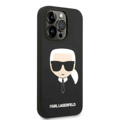 Originalus dėklas Karl Lagerfeld KLHMP14LSLKHBK iPhone 14 Pro 6.1 hardcase Juodas Silicone Karl`s Head Magsafe 3