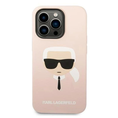 Originalus dėklas Karl Lagerfeld KLHMP14LSLKHLP iPhone 14 Pro 6.1 hardcase light rožinis / light rožinis Silicone Karl`s Head Magsafe 2