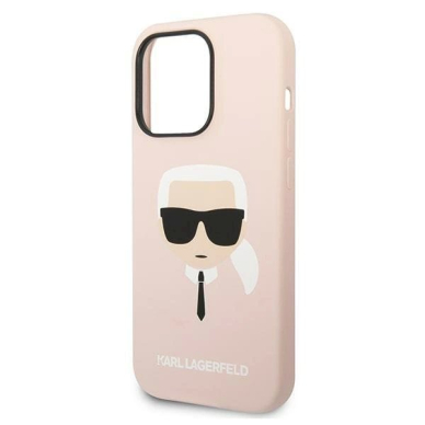 Originalus dėklas Karl Lagerfeld KLHMP14LSLKHLP iPhone 14 Pro 6.1 hardcase light rožinis / light rožinis Silicone Karl`s Head Magsafe 5