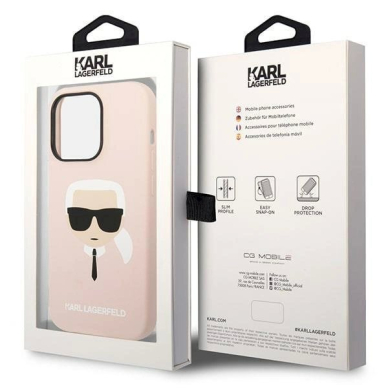 Originalus dėklas Karl Lagerfeld KLHMP14LSLKHLP iPhone 14 Pro 6.1 hardcase light rožinis / light rožinis Silicone Karl`s Head Magsafe 7