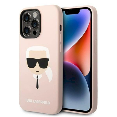 Originalus dėklas Karl Lagerfeld KLHMP14LSLKHLP iPhone 14 Pro 6.1 hardcase light rožinis / light rožinis Silicone Karl`s Head Magsafe