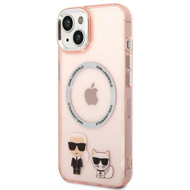 Originalus dėklas Karl Lagerfeld KLHMP14MHKCP iPhone 14 Plus 6.7 hardcase rožinis / rožinis Karl &amp  Choupette Aluminum Magsafe 1