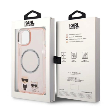 Originalus dėklas Karl Lagerfeld KLHMP14MHKCP iPhone 14 Plus 6.7 hardcase rožinis / rožinis Karl &amp  Choupette Aluminum Magsafe 7