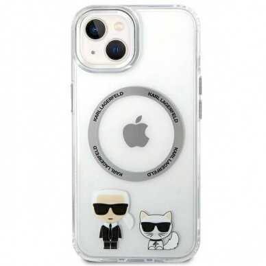 Originalus dėklas Karl Lagerfeld KLHMP14MHKCT iPhone 14 Plus 6.7 hardcase Permatomas / Permatomas Karl &amp  Choupette Aluminum Magsafe 2